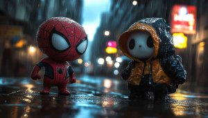 Spiderman Wallpaper: Rainy Night Cityscape, Superhero, Character Art
