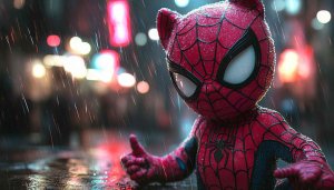 Spider-Man Cat Costume Wallpaper, Rainy Night, 4k Wallpaper