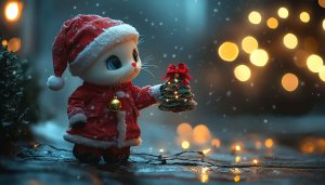 Cute Christmas Cat Wallpaper, Holiday Wallpaper, Christmas Tree Wallpaper