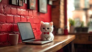 Cute Cat Wallpaper, Kitten on Laptop, Adorable Animal Background