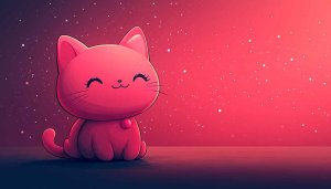 Cute Cat Wallpaper, Pink Aesthetic Background, Cartoon Kitten Illustration