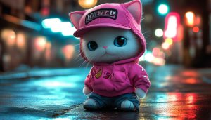 Cute Cat Wallpaper, Pink Hoodie, Cartoon Cat, 4K Wallpaper