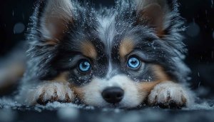 Cute Puppy Wallpaper: Winter Dog with Blue Eyes 4K