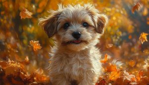 Cute Puppy Dog Wallpaper: Autumn Theme, 4K Wallpaper for Desktop