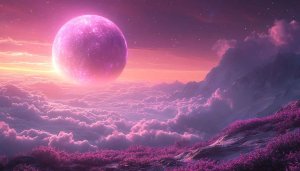 Pink Moon Fantasy Landscape Wallpaper For Desktop and Mobile