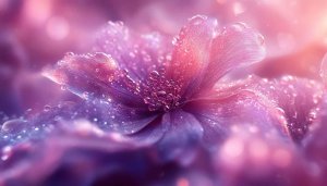Purple Flower Wallpaper: Dew Drops, Aesthetic Flower, 4K Background