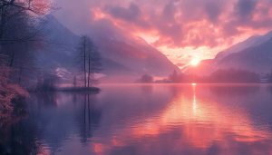 Lake Sunrise Wallpaper, Mountain Landscape Wallpaper, Scenery Wallpaper 4K