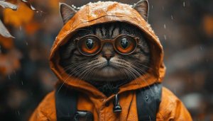 Cute Cat Wallpaper: Autumn Rain Gear Cat Desktop Wallpaper