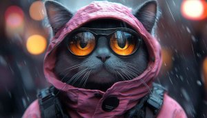 Cool Cat Wallpaper: Stylish Cat in Hooded Jacket and Glasses
