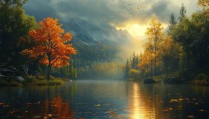 Autumn Landscape Wallpaper, Lake, Trees, Mountains, Forest, Nature, 4K