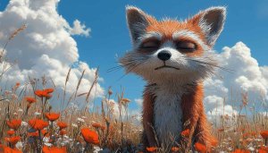 Cute Fox in Flower Field Wallpaper for Desktop and Mobile