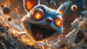 Cosmic Cat Wallpaper: Surreal Space Fantasy Artwork for Desktop