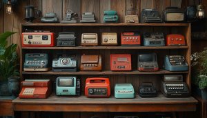 Vintage Electronics Wallpaper, Retro Tech Aesthetic, Gadget Display