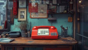 Vintage Phone Wallpaper, Old Telephone Aesthetic, Retro Interior Still Life