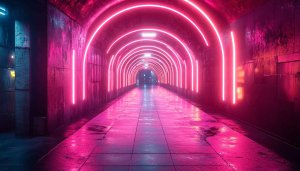 Neon Tunnel Wallpaper: Cyberpunk, Pink, Abstract, 4k, Desktop, Laptop