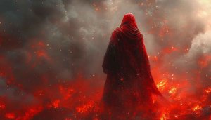 Red Hooded Figure Wallpaper, Fantasy Fire, Desktop Background Art