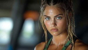 Fitness Model Wallpaper: Sweaty Workout Girl Portrait, 4k Wallpaper