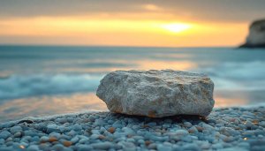 Sunset Beach Wallpaper: Rock on Shoreline 4k Wallpaper
