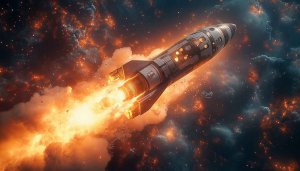 Rocket Wallpaper: Spacecraft Launching in Galaxy 4k Wallpaper