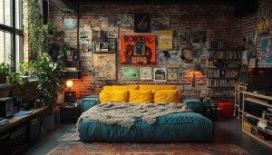 Bohemian Interior Wallpaper: Modern Living Room Decor, Brick Wall Art