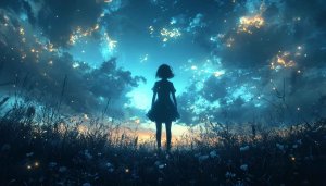 Anime Girl Stargazing Wallpaper - Night Sky Scenery 4K