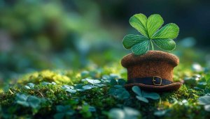 St Patricks Day Wallpaper: Clover Hat on Mossy Ground