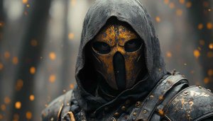 Fantasy Warrior Wallpaper, Golden Mask Knight, Desktop Background, 4K HD