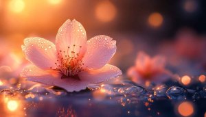 Cherry Blossom Wallpaper: Pink Flower, Dew Drops, Bokeh Background 4K