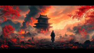 Samurai Wallpaper: Japanese Temple Scenery at Sunset Landscape HD