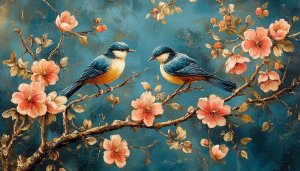 Bird wallpaper: Painted flower background, Floral Spring theme