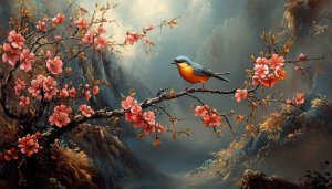 Bird Wallpaper: Artistic Branch Blossoms Background for Desktop, Laptop