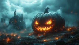 Halloween Pumpkin Wallpaper, Scary Castle Background, 4K Halloween Theme