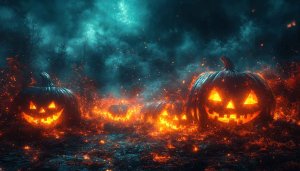 Halloween Pumpkin Wallpaper: Spooky Jack-o'-Lanterns Glow in Dark 4k