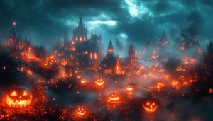 Halloween Wallpaper: Spooky Pumpkin, Haunted Castle, 4K, Desktop