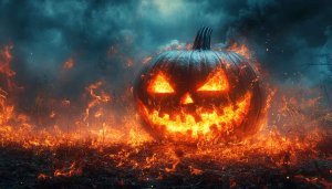 Fiery Halloween Pumpkin Wallpaper: Scary Jack-o'-Lantern HD