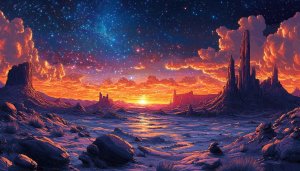 Sunset Landscape Wallpaper, Desert Sky, Stars Wallpaper, Desktop Wallpaper