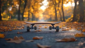 Skateboard Wallpaper: Autumn Leaves, Golden Light, Aesthetic Backgrounds, 4K