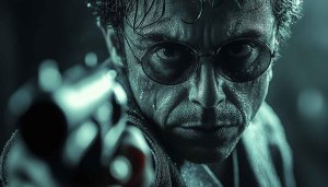 Dramatic Gunman Wallpaper: Intense Action Movie Style for Backgrounds