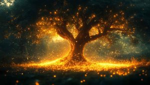 Glowing Tree Wallpaper, Fantasy Forest Scenery, Magical Lights, 4K Wallpaper