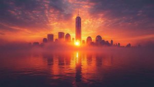 New York Sunset Wallpaper, Cityscape Reflections, 4k Scenic Wallpaper