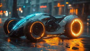 Cyberpunk Car Wallpaper: Futuristic Vehicle in Rainy Cityscape UHD