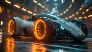 Futuristic Car Wallpaper, Neon Wheels, Concept Car, 4K Wallpaper