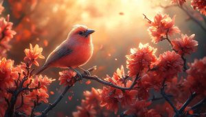 Bird Wallpaper: Cardinal on Blossom Branch 4K Aesthetic Background