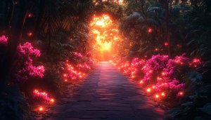 Enchanted Forest Wallpaper: Glowing Flowers, Magical Landscape, Path to Light