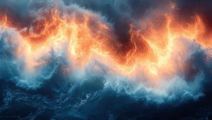 Ocean Wave Firestorm Wallpaper, Sea Storm Desktop Backgrounds 4K