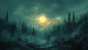 Mystical Forest Wallpaper: Moonlight, Fog, and Evergreen Trees for Desktop