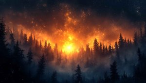 Burning Sky Forest Wallpaper, Night Sky, 4K Wallpaper