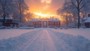 Winter House Wallpaper, Snow Wallpaper, Sunset Wallpaper, Aesthetic Wallpaper