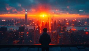 Cityscape Wallpaper: Man Gazing at Sunset in New York
