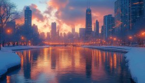 Chicago Skyline Wallpaper: Winter Cityscape 4K Desktop Background